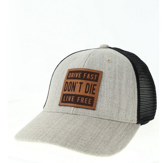 Drive Fast•Don’t Die•Live Free Hat - Heather Tan w/Brown Leather Patch