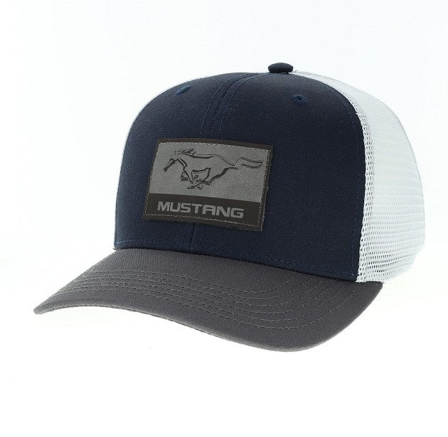 Mustang Mid-Pro Trucker Hat - Navy & Dk Grey w/Grey Leather Patch